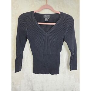 Spenser‎ Jeremy Womens Black Silk Blend Ribbed V-Neck Long Sleeve Sweater M